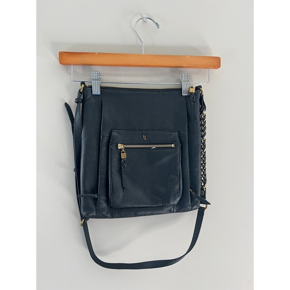 Elliott Lucas Black Pebbled Leather Shoulder Bag Crossbody Gold Hardware